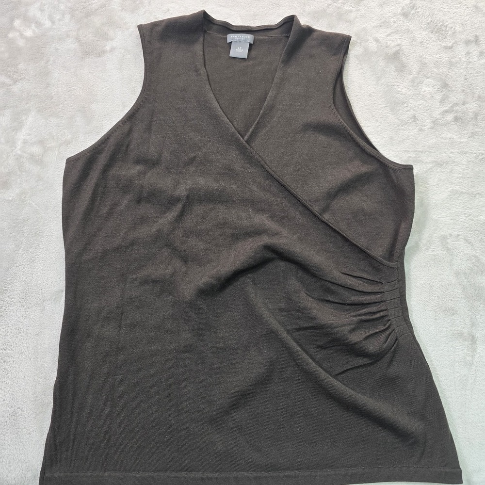 Ann Taylor Women's Brown Sleeveless Wrap Top Surplice V Neck Ruched Draped